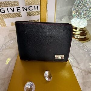 Burberry Black Wallet with Red Stitching